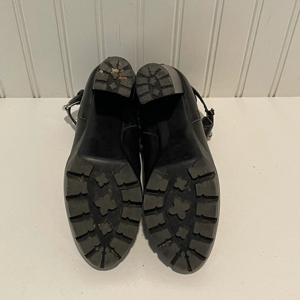 Unbranded Leather Ankle Boots Womens 38 Black Moto Lug Sole Cutout Buckle‎ Edgy